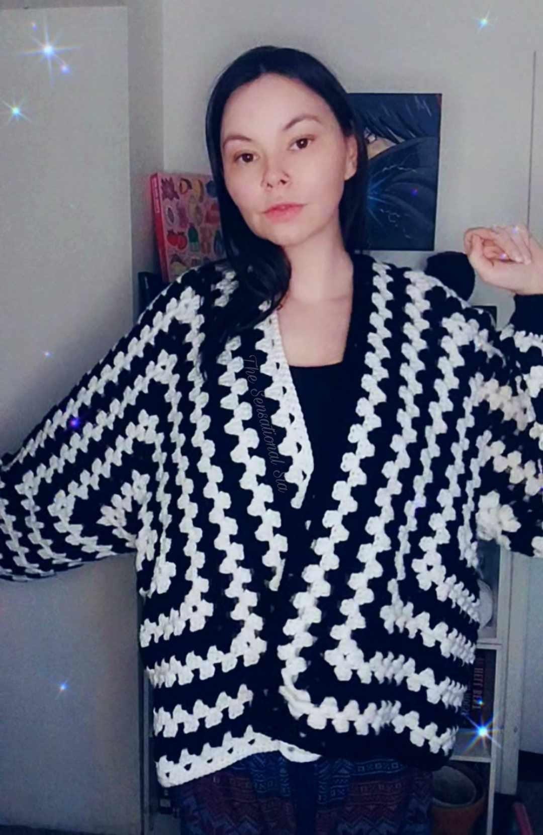 Black and White Crochet Hexagon Cardigan - Etsy