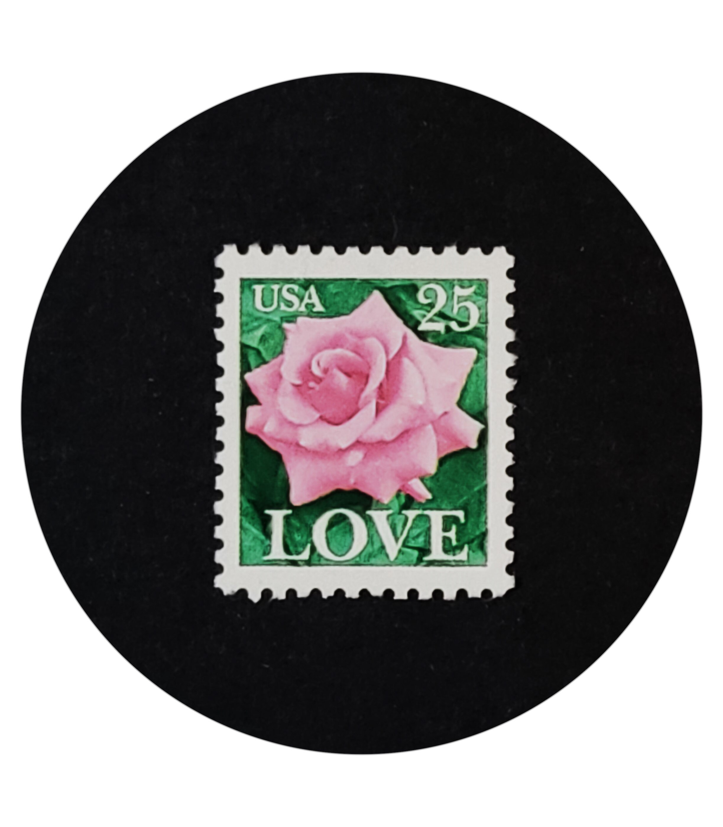 LOVE Stamp Set of 50 .. Unused Vintage Postage Stamps .. 25 cent PINK ROSE.  Floral Love stamp for mailings and wedding invitations. Brides