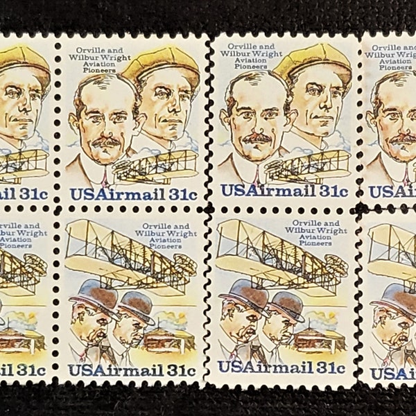 10 Orville and Wilbur Wright Air Mail Stamps Aviation Pioneers, Scott #C91-92, 1978