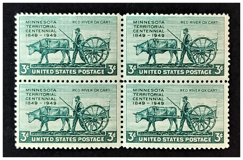 8 Minnesota Territory Stamps, Centennial, Red River, Ox Cart, US