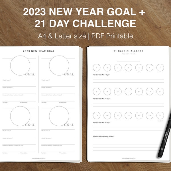 2023 New Year Goal Planner, 21Day Challenge, Habit Planner,Goal Setting, Progress Tracker, A4/Letter Printable PDF, Digital Instant Download