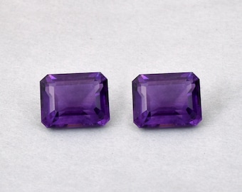 Emerald Cut Amethyst Pair: 7.30 Cts Purplish Gemstones