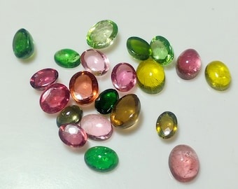 Natural Tourmaline Oval Cabochon Gemstones: Jewelry Making Lot (21 Pieces)
