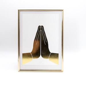 Postkarte gold Namaste Hände Grusskarte Minimalistisch Yogamotiv spirituell Geschenk für Yogi Buddhismus Motiv schlicht und edel Om mindful