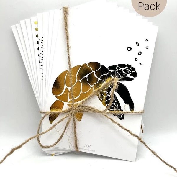 Postkarten „Mindful Cards“ mit Goldfolie 10er Set Grußkarten Karte Schildkroete Palme Yoga Buddha Namaste Lotus InhaleExhale Omm Klassisch