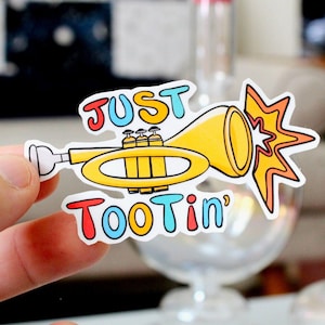 Unleash Musical Magic with this Cute Trumpet Sticker – Just Tooting Around for Laughs! Vinyl Sticker, Waterproof Waterbottle Sticker, gift