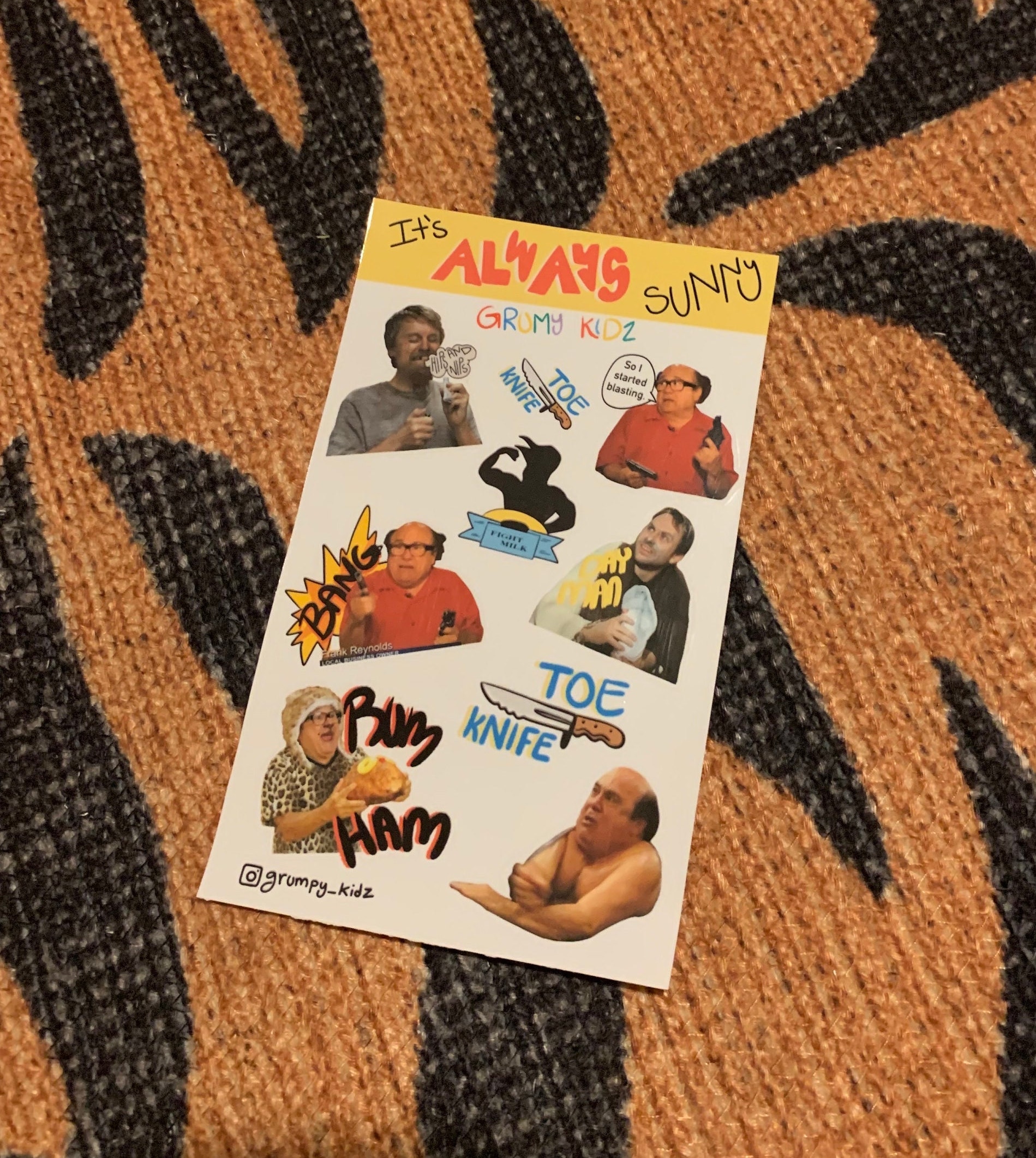 A sticker design featuring Frank Reynolds' face and the text 'So anyway, I started blasting' in bold letters.