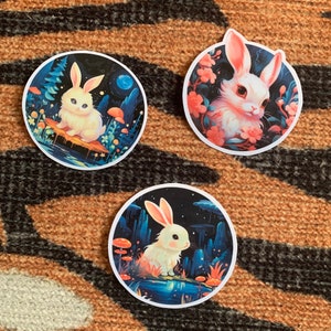 Vinyl Sticker Pack - 3 Majestic Rabbit Waterproof Stickers for Water Bottles, Car Bumpers, Journals -Aesthetic Stickers, Hare and Bunny art
