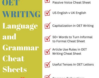 OET Writing Cheat Sheets | Grammar, Language, Medical English Guide (PDF)