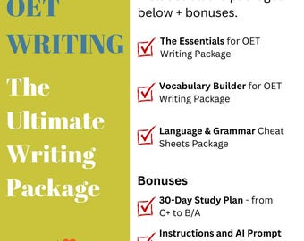 Ultimate OET Writing Kit | OET Writing Bundle for Healthcare Professionals | Cheatsheets, Vocabulary & AI Prompt