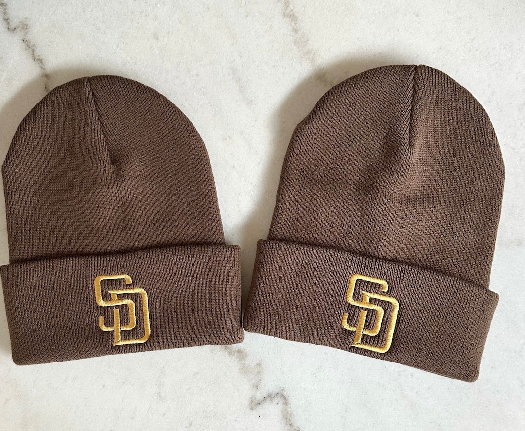 San Diego Beanie, Brown With Gold Embroidered Letters, San Diego Padres