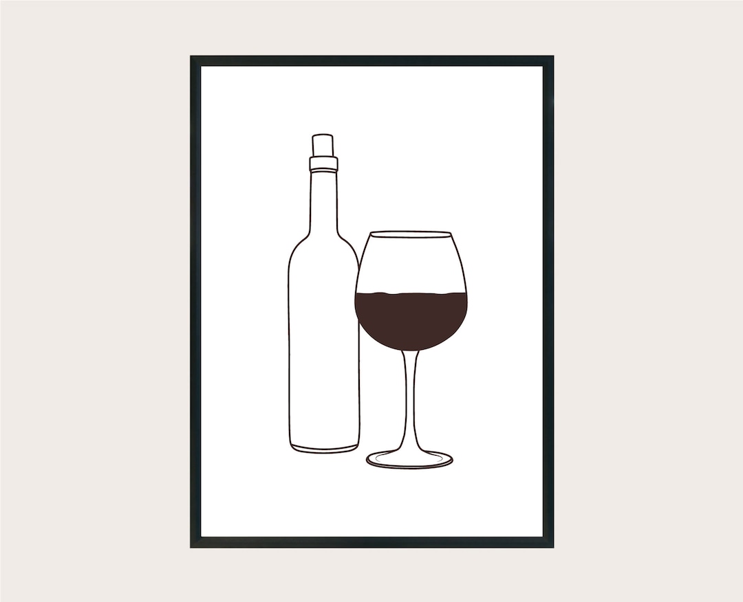 Glass Wine With Wine Bottle Wine Glass Line Art Wine Etsy Denmark