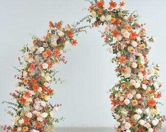 Horn Arch with Flower Arrangement Fall Wedding Arch Flowers in Shade of Burnt Orange, Golden Yellow and Ivory