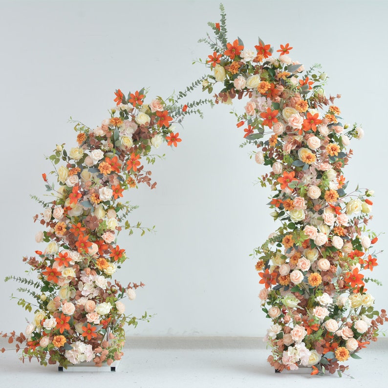 Horn Arch with Flower Arrangement Fall Wedding Arch Flowers in Shade of Burnt Orange, Golden Yellow and Ivory image 1