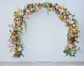 Fall Wedding Flowers Wedding Arch Flowers Arrangement in Shades of Orange, Ivory, and Pink