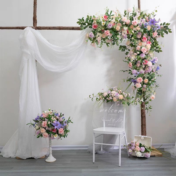 Greenery Arch Wedding Arch Flower Arch Swag Spring Wedding Summer Wedding Floral Arrangement in Shade of Pink, Purple, and Ivory