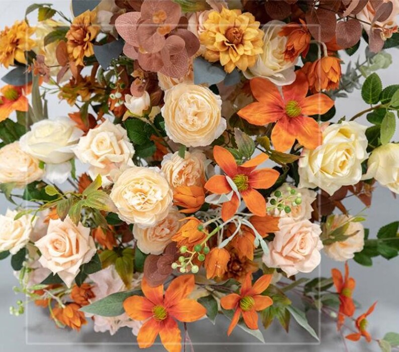 Horn Arch with Flower Arrangement Fall Wedding Arch Flowers in Shade of Burnt Orange, Golden Yellow and Ivory image 6