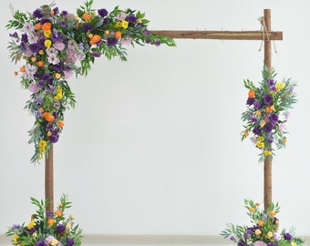 Wedding Arch Flowers Wedding Flower Arrangement Wedding Arbor Arrangement in Shades of Eggplant, Pale Lilac, Orange, and Yellow