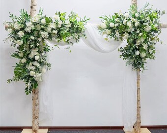 White Rose and Greenery Wedding Arch Arrangements  Wedding Corner Swag GreenWedding Backdrop