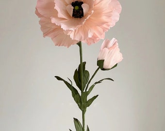 Giant Free-Standing Blush Pink Poppy Paper Flower - Handmade Life-Size Floral Decor