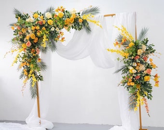 Greenery Wedding Arch Arrangements with Orange and Yellow Flowers Wedding Arch Swag