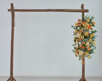 Fall Wedding Arch Flowers Arrangement with Greenery  in Shades of Yellow, Orange, and Champagne