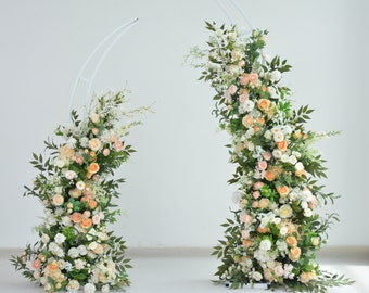 Horn Arch with Flower Arrangement Greenery Wedding Arch Flowers in Shade of Ivory, Pink, and Orange