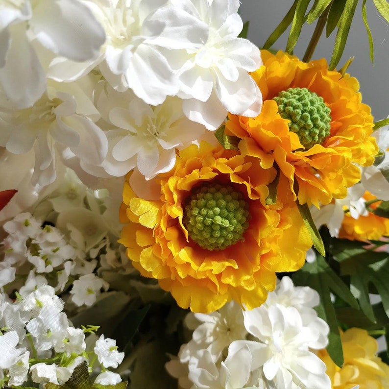 Fall Wedding Arch Flowers Arrangement with Greenery in Shade of Orange, Yellow, and White image 4