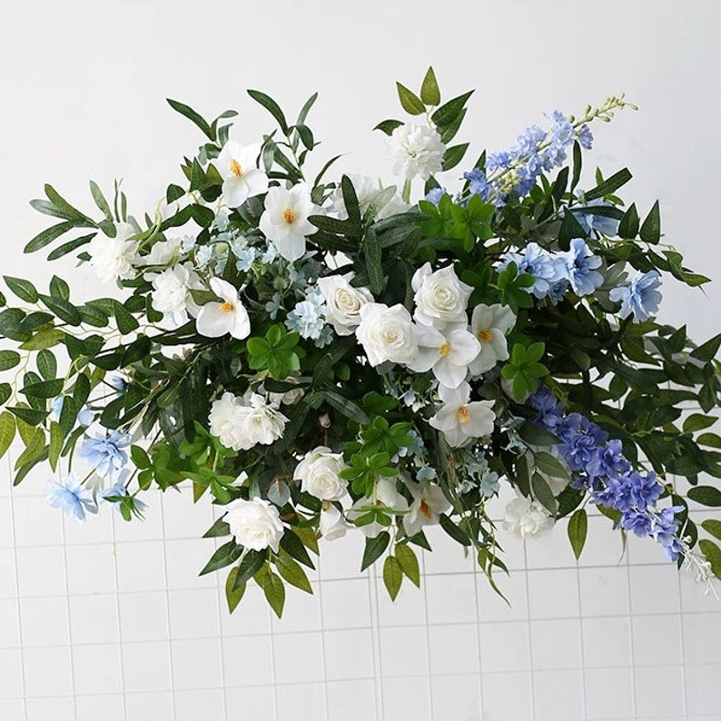 Blue White Wedding Flower Arrangement Greenery Wedding Arbor for Ceremony A