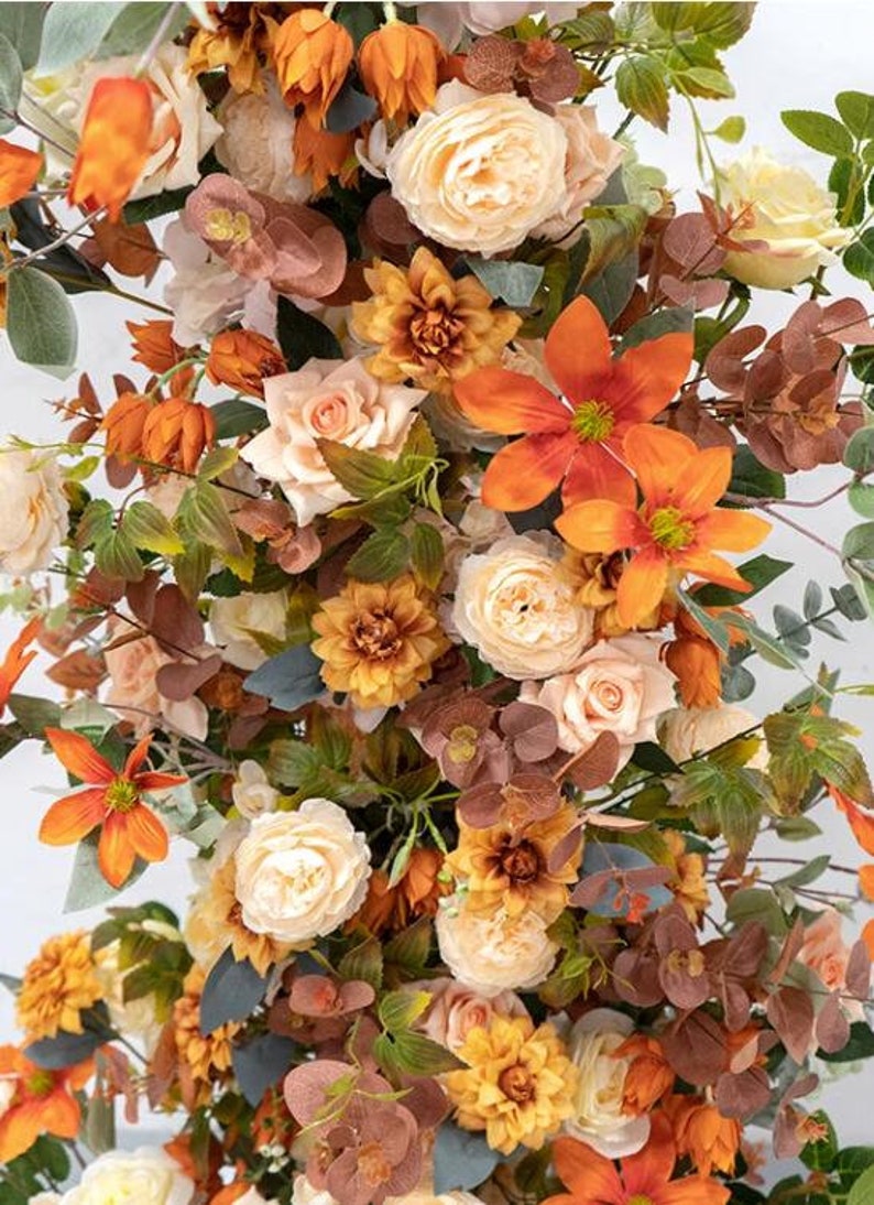 Horn Arch with Flower Arrangement Fall Wedding Arch Flowers in Shade of Burnt Orange, Golden Yellow and Ivory image 7