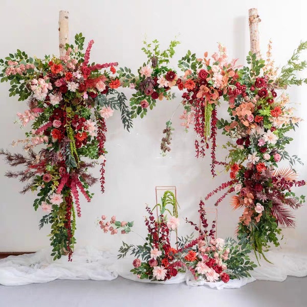 Wedding Arch Flowers Greenery Wedding Arrangement with Flowers in Shades of Burgundy, Red, Pink