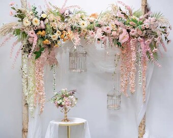 Pink Wedding Arch Flower Greenery Wedding Arrangement with Pink Fowers Spring Wedding