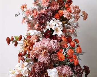 Wedding Arch with Flower Arrangement Greenery Wedding Arch Flowers in Shade of Terracotta, Pink, and Orange