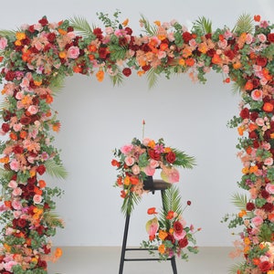 Artificial Flower Arrangement for Wedding Arch in Shades of  Red, Orange, Pink and Champagne