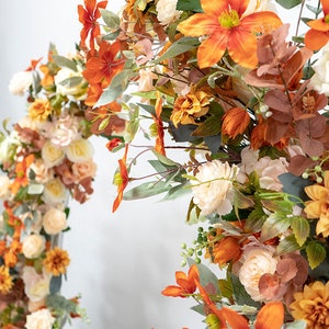 Horn Arch with Flower Arrangement Fall Wedding Arch Flowers in Shade of Burnt Orange, Golden Yellow and Ivory image 5