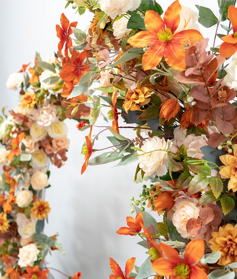Horn Arch with Flower Arrangement Fall Wedding Arch Flowers in Shade of Burnt Orange, Golden Yellow and Ivory image 5