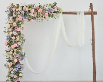 Grüner Bogen Hochzeit Rechteck Bogen Hochzeit Bogen Swag Frühlingshochzeit Sommerhochzeit Blumengesteck in Rosa, Lila und Elfenbein