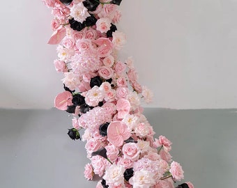 Artificial Wedding Flower Arrangement Table Runner Centerpiece in the Shade of Pink and Black