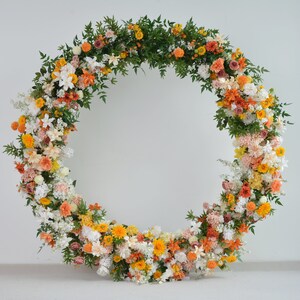 Fall Wedding Arch Flowers Arrangement with Greenery in Shade of Orange, Yellow, and White image 1