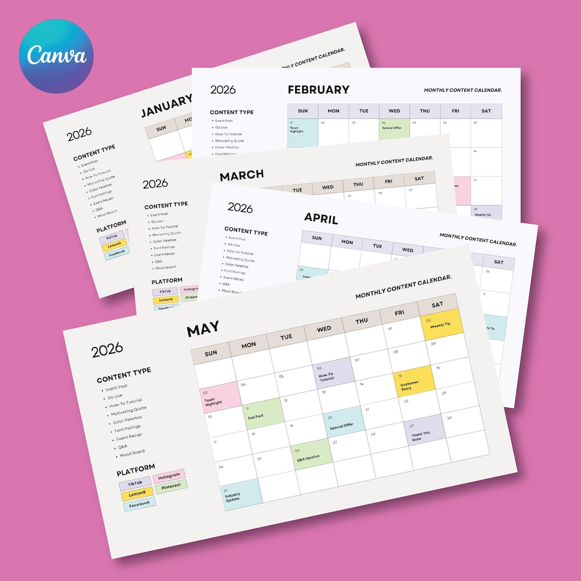 2026 Social Media Content Planner Calendar | Editable Canva Template - Etsy