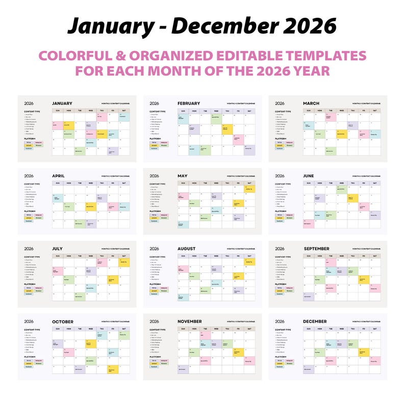 2026 Social Media Content Planner Calendar | Editable Canva Template - Etsy