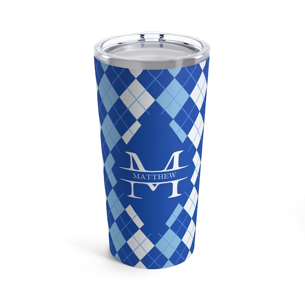 Personalized Blue Argyle 20oz Tumbler - 'Best Life Ever' Monogram Gift for JW Brothers Friends Favorite Elder Dad Gift of Appreciation