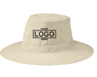 Logo brodé personnalisé/chapeau de seau design, chapeau de protection solaire personnalisé à large bord, chapeau de plage assorti monogramme couple, cadeau pour petit ami