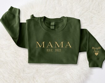 Personalized Embroidered Mama Sweatshirt, Custom Children's Names in Sleeve Sweater, Mom Gifts, Pregnancy Reveal Sweaters, Mothers Day Gifts