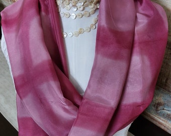 Gifts for her, Gifts for him, Itajime Shibori long scarf, mulberry silk, hand dyed in two shades of Sappanwood; perfect summer scarf!