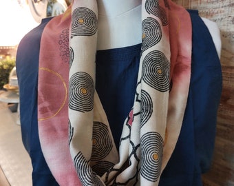 Gifts for her, Gifts for him, Sappanwood dyed, Shibori Cowl scarf, Eri silk (Ahimsa silk), block printed and stitched especially for you!