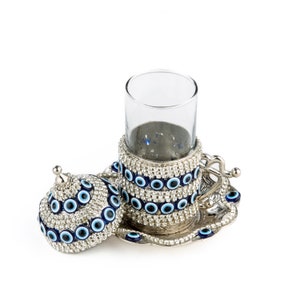 Evil Eye Tulip Detailed Tea Cup White