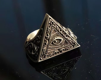 Illuminati All Seeing Eye Ring, 925 Sterling Silver Masonic Ring, Evil Eye Ring, Eye Of Providence, Freemason Masonic Jewelry, Gift For Him