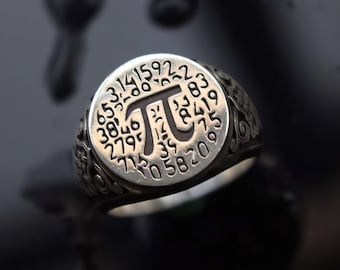 Pi Symbol Signet Ring, Sterling Silver Signet Ring, Pi Ring, Graduation Gift, Unisex Signet Ring, Math Pi Ring