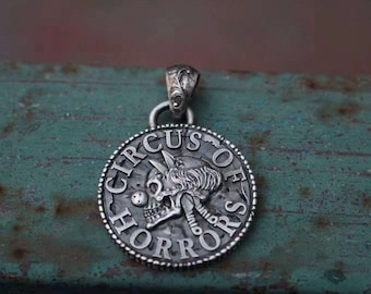 circus of horrors necklace pendant, 925 sterling silver personalized circus of horrors clown necklace pendant
